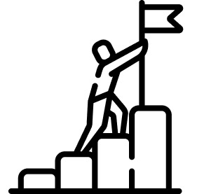 icon of person climbing chart with flag